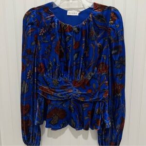 RHODE Blue Long Sleeve Pleated Blouse NWT